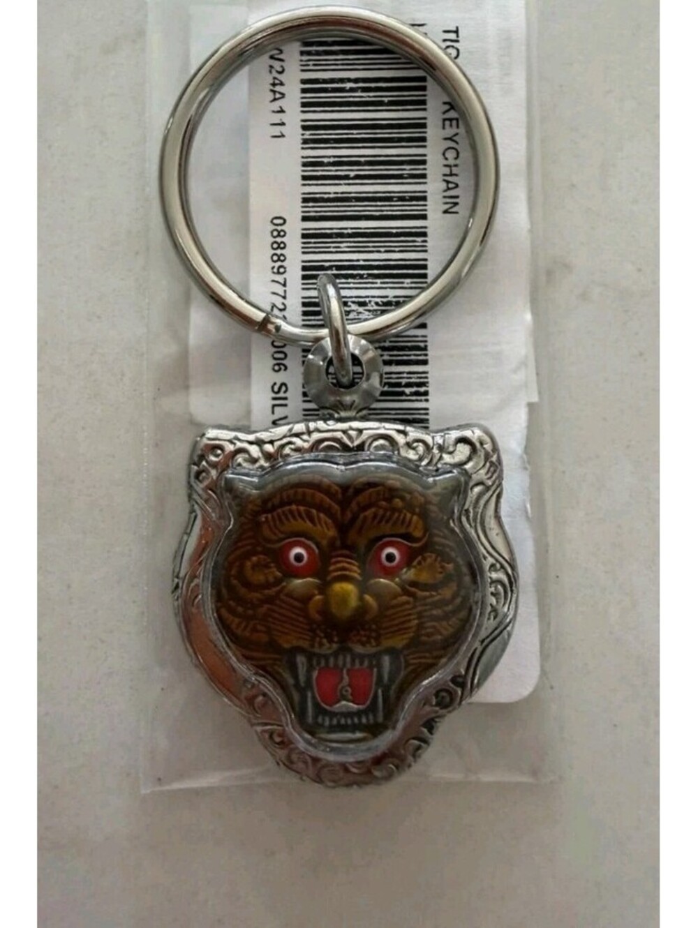 Supreme FW24 Tiger Keychain Silver Metal Logo Keyring Multicolor NEW IN HAND